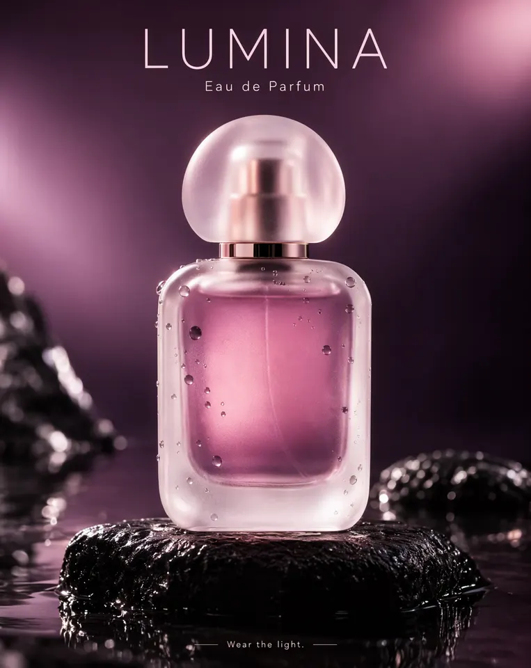 Perfume advertisement with a headline, Made with Moss Image